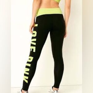 💚🖤PINK by Victorias Secret Neon & black Foldover Leggings